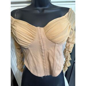 Privy Women's Ruched Off The Shoulder Bustier Corset Top Tan Medium